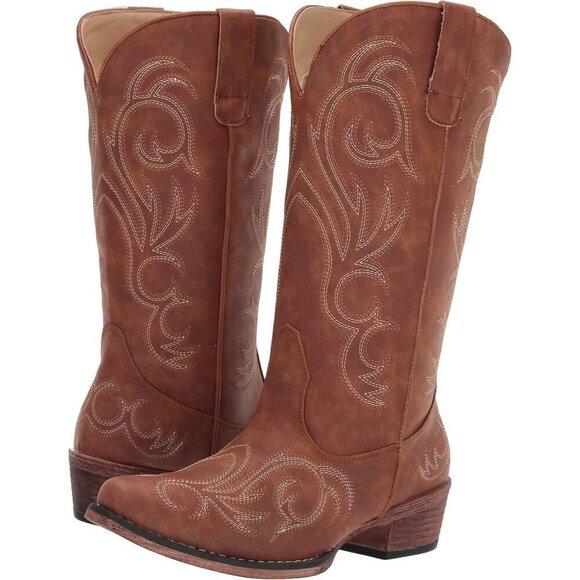 ✨ Roper Casual Boots Women Brown Riley Round Toe Mid Calf Low Heel 1-2 - Picture 9 of 10